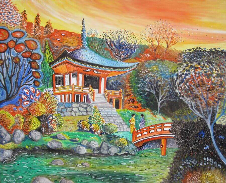 Jardin japonais - Huile sur toile - 90x110