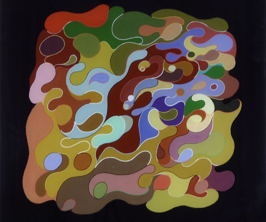 Huile sous verre. L:82cm H:82cm Huile sous verre. L:82cm H:82cm