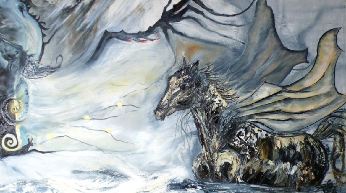 De l'autre côté huile au couteau toile coton 50x70 Yvette CAUFRIEZ