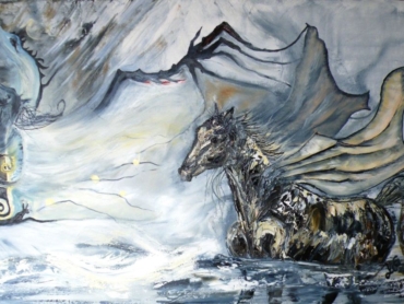 De l'autre côté huile au couteau toile coton 50x70 Yvette CAUFRIEZ