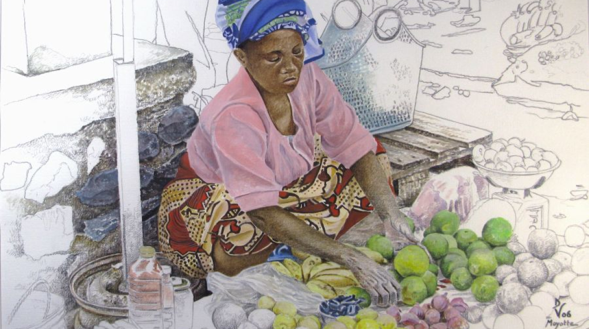 En reserve expo Mucem ete 2026-Marche mahorais-sous-verre-Crayon et acrylique sur papier-65x50cm-2006_web