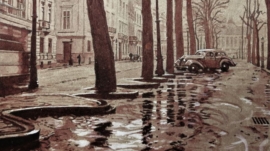 Bruxelles sous la pluie, 28 x 23 cm