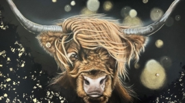 Vie Artiste Peintre - Malcolm 36''x24'' Acrylique et technique mixte, bijou recyclé -Sylvie Lauzé